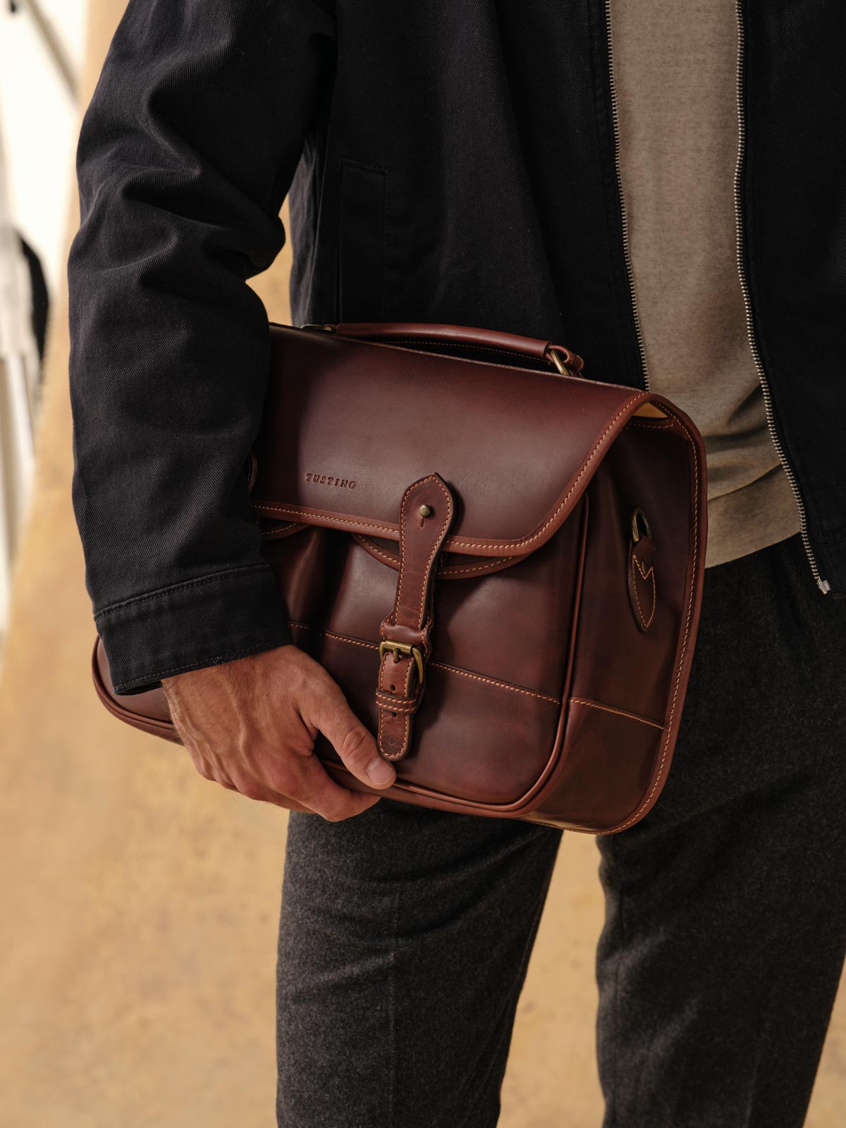 Levenger Vintage Brown Leather One online Strap Backpack