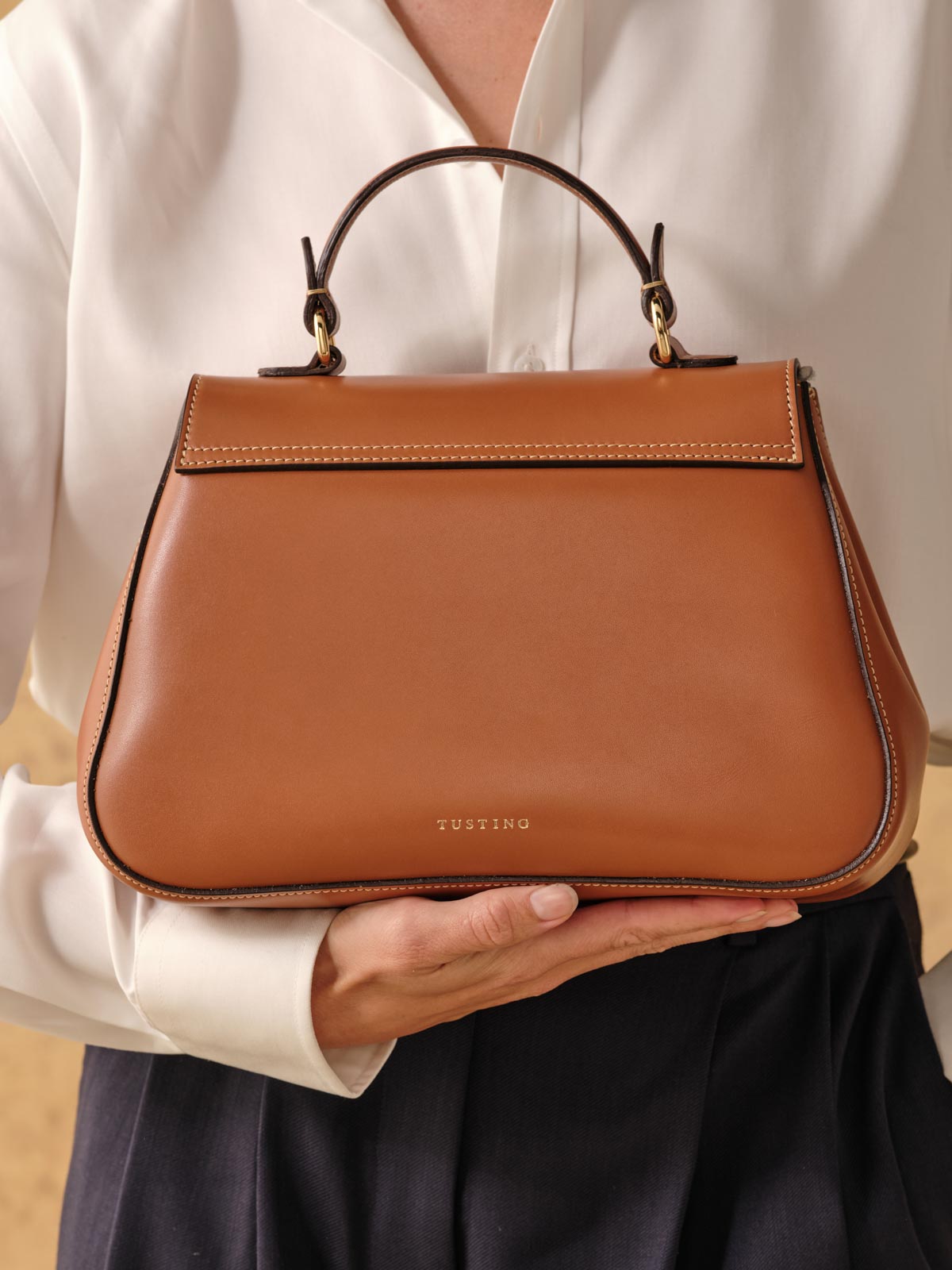 Tan top handle bag on sale